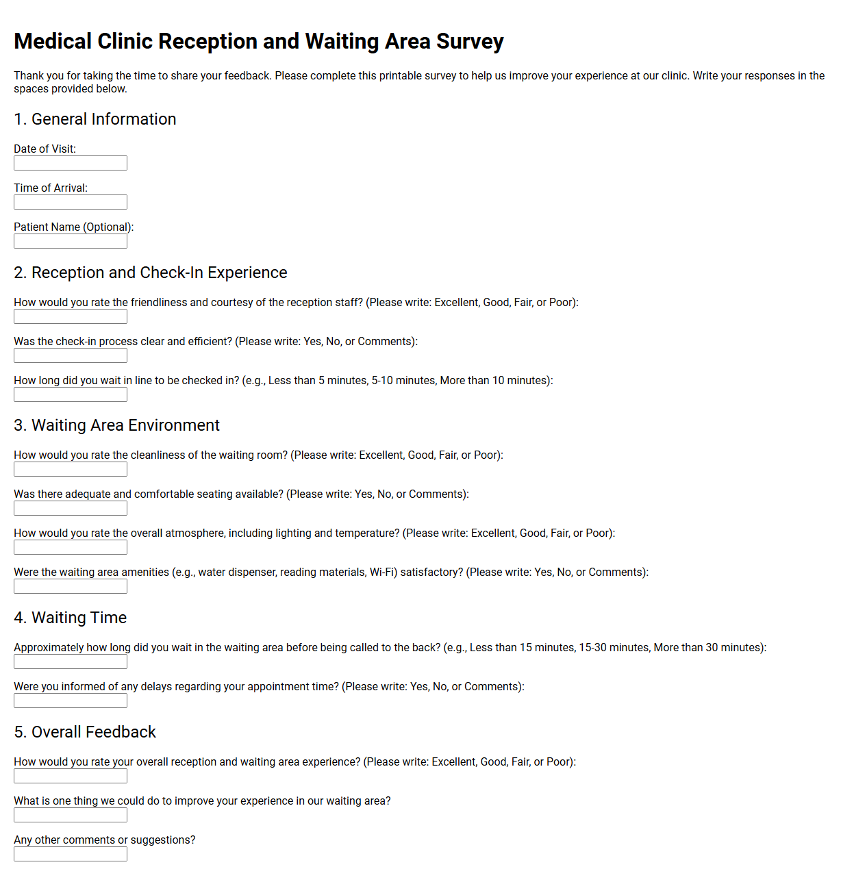 Medical Clinic Reception and Waiting Area Survey