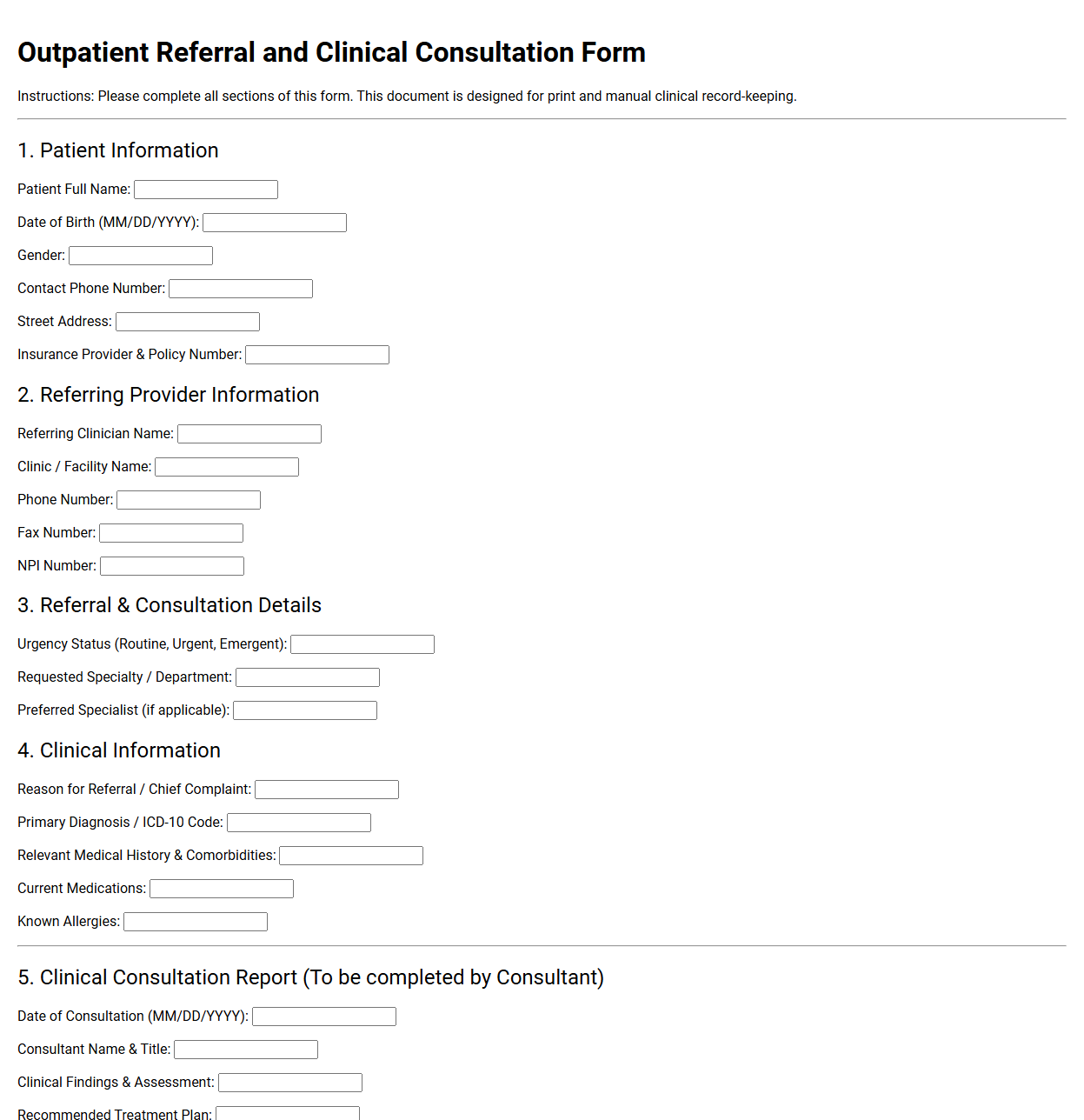 Outpatient Referral and Clinical Consultation Form