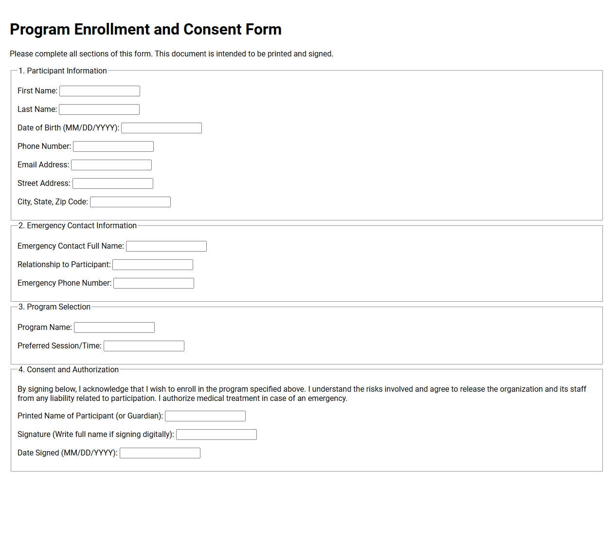Program Enrollment and Consent Form