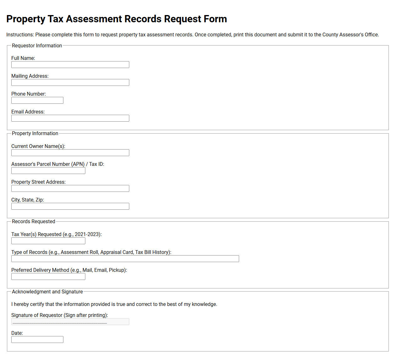 Property Tax Assessment Records Request Form