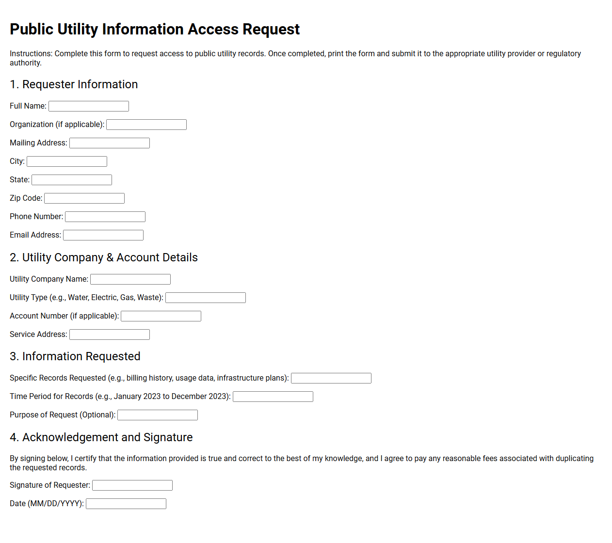 Public Utility Information Access Request Template