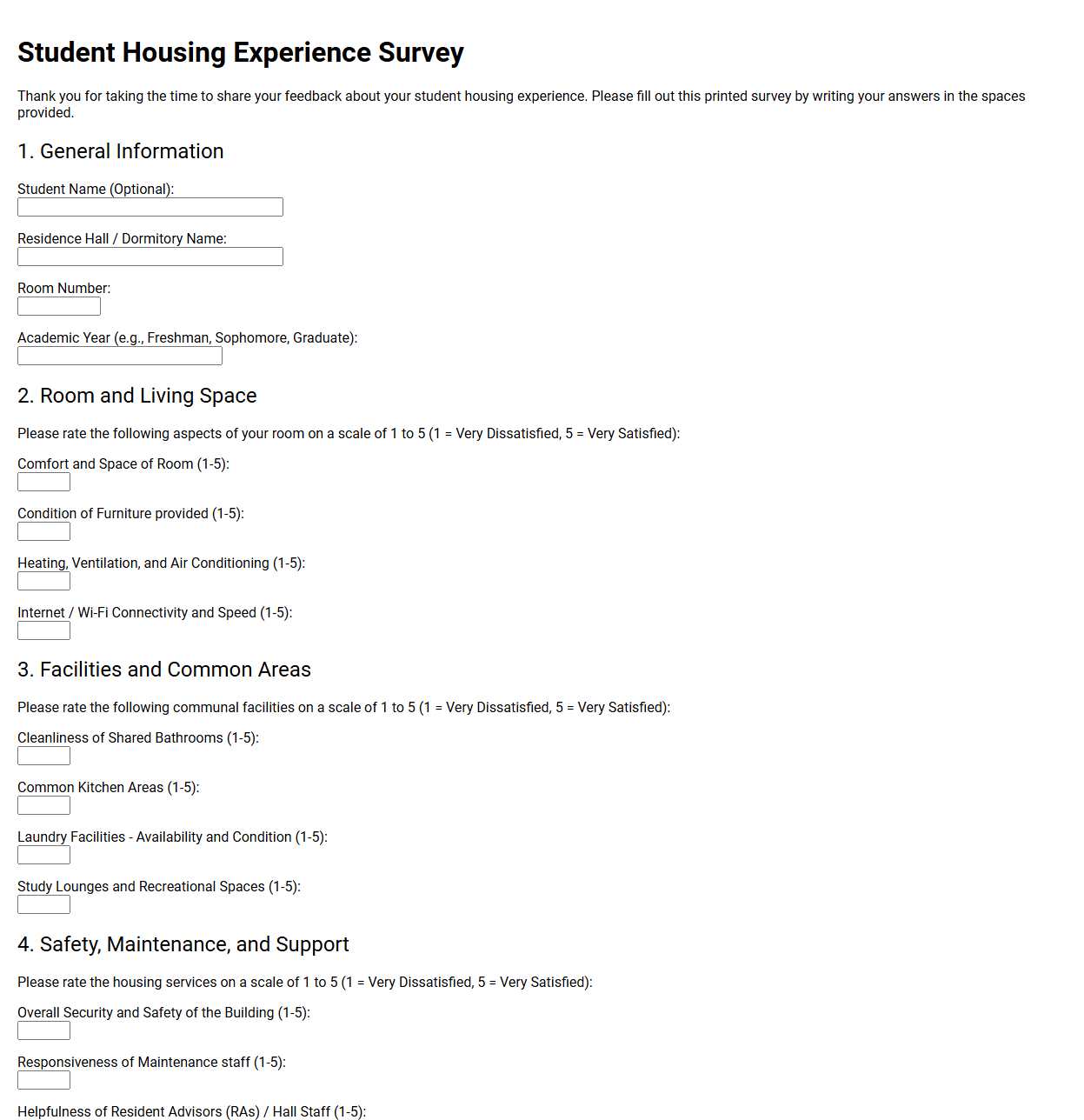 Student Housing Experience Survey Template