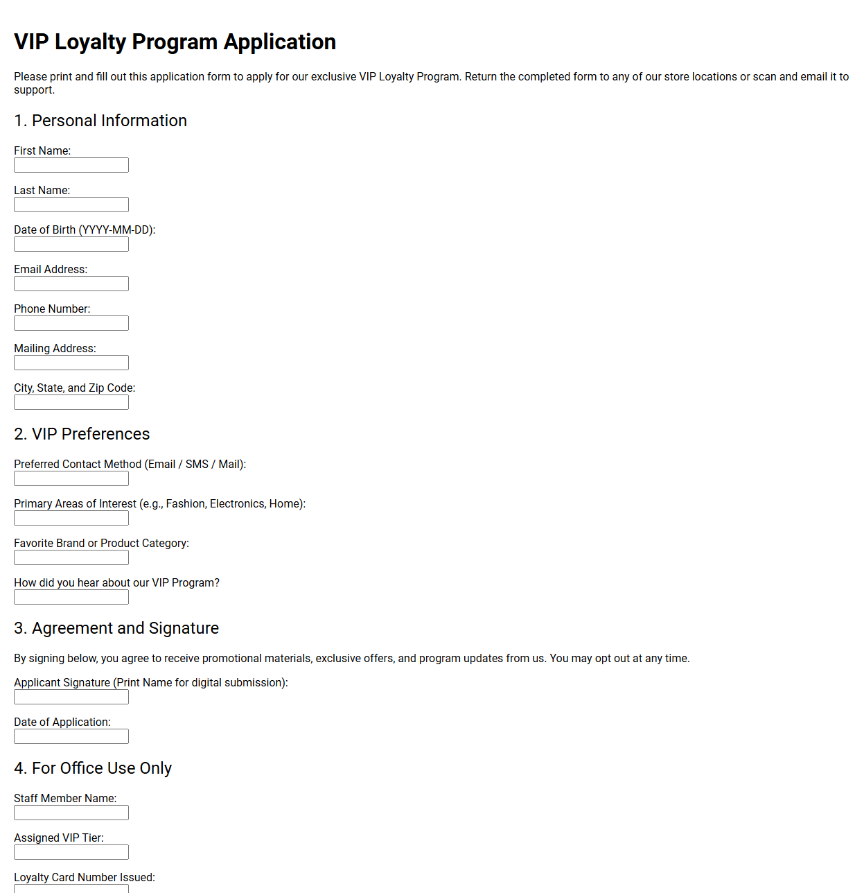VIP Loyalty Program Application
