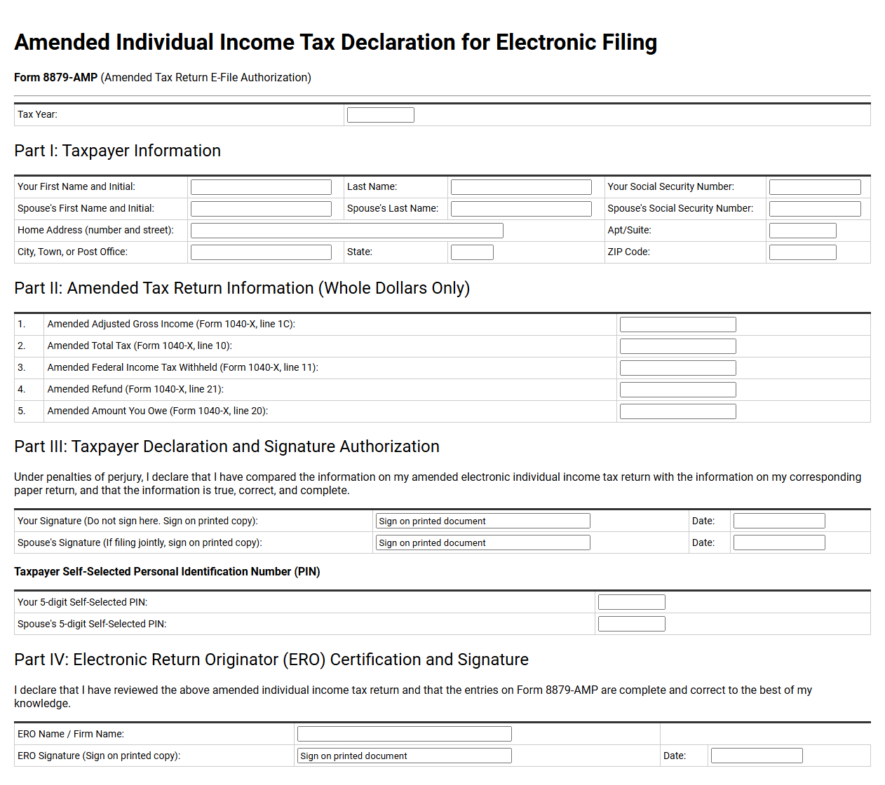Amended Individual Tax Return E-File Authorization Form