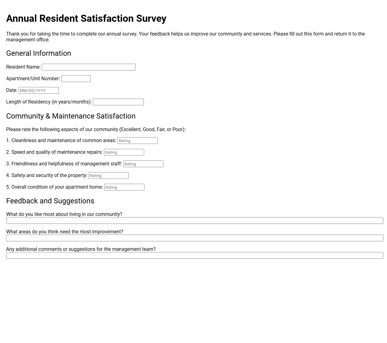 Annual Resident Satisfaction Survey Form