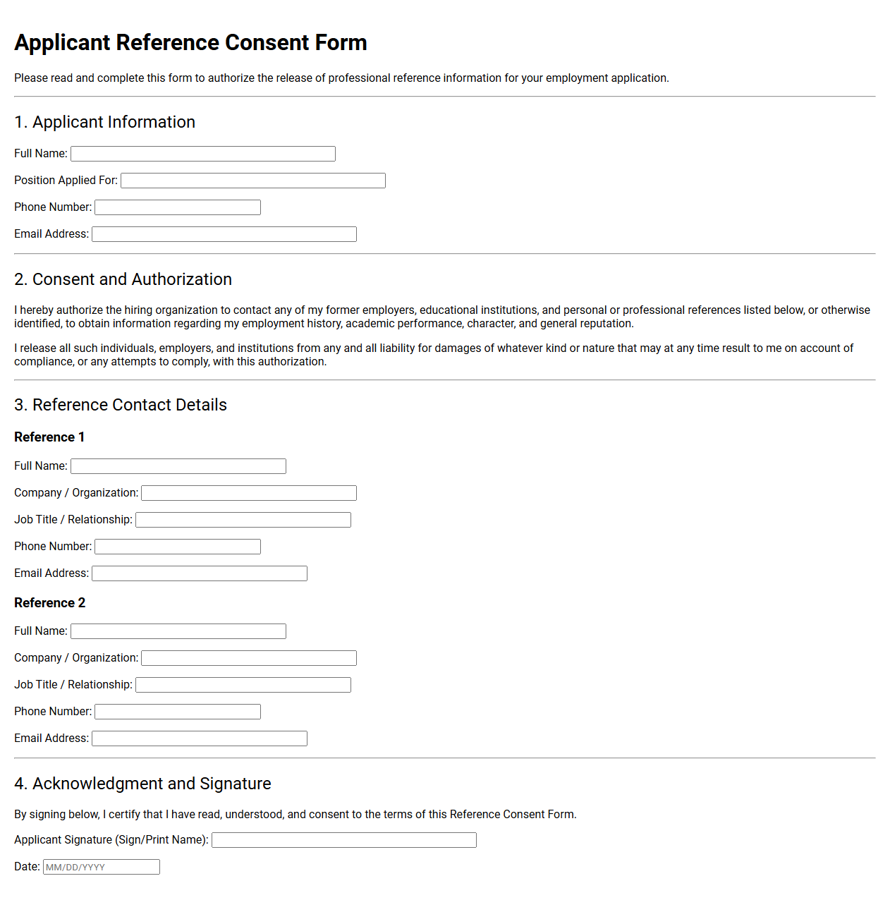 Applicant Reference Consent Form