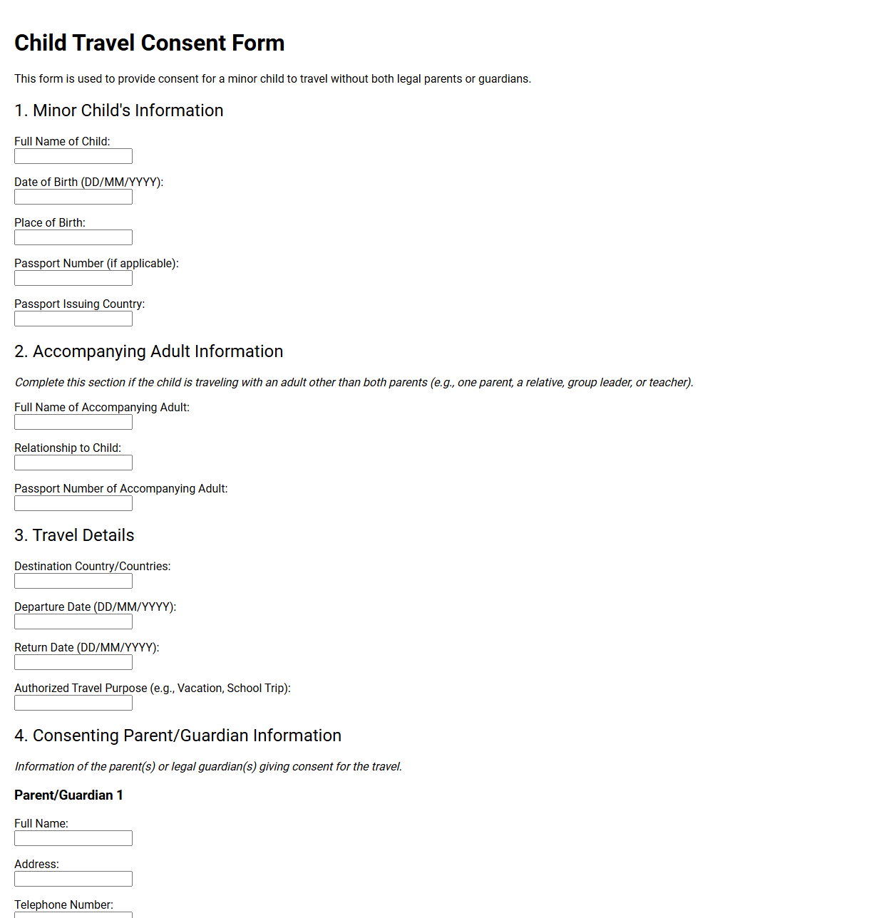 Child Travel Consent Form