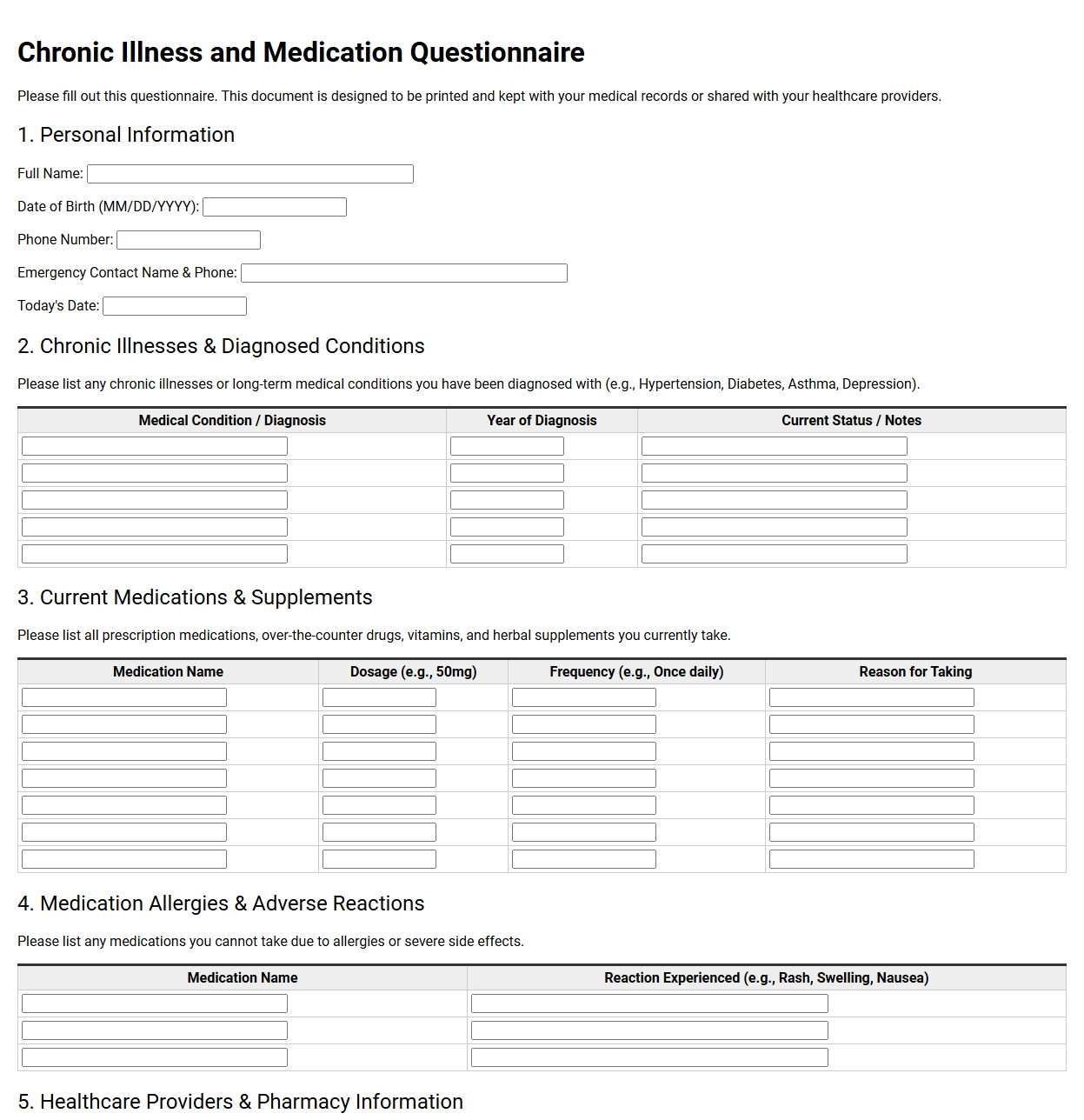 Chronic Illness and Medication Questionnaire