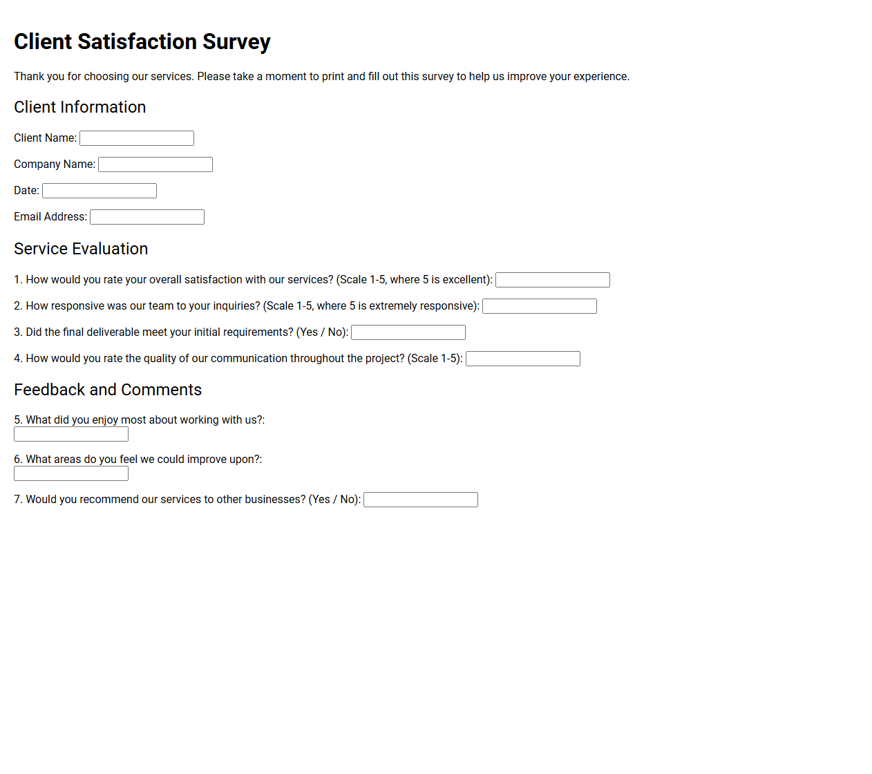 Client Satisfaction Survey Template