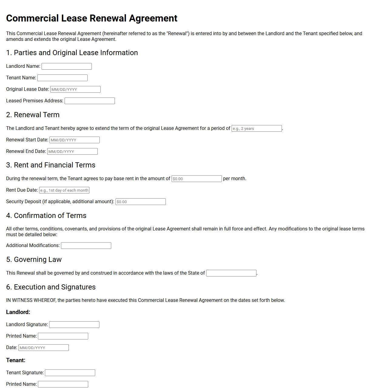 Commercial Lease Renewal Agreement Form