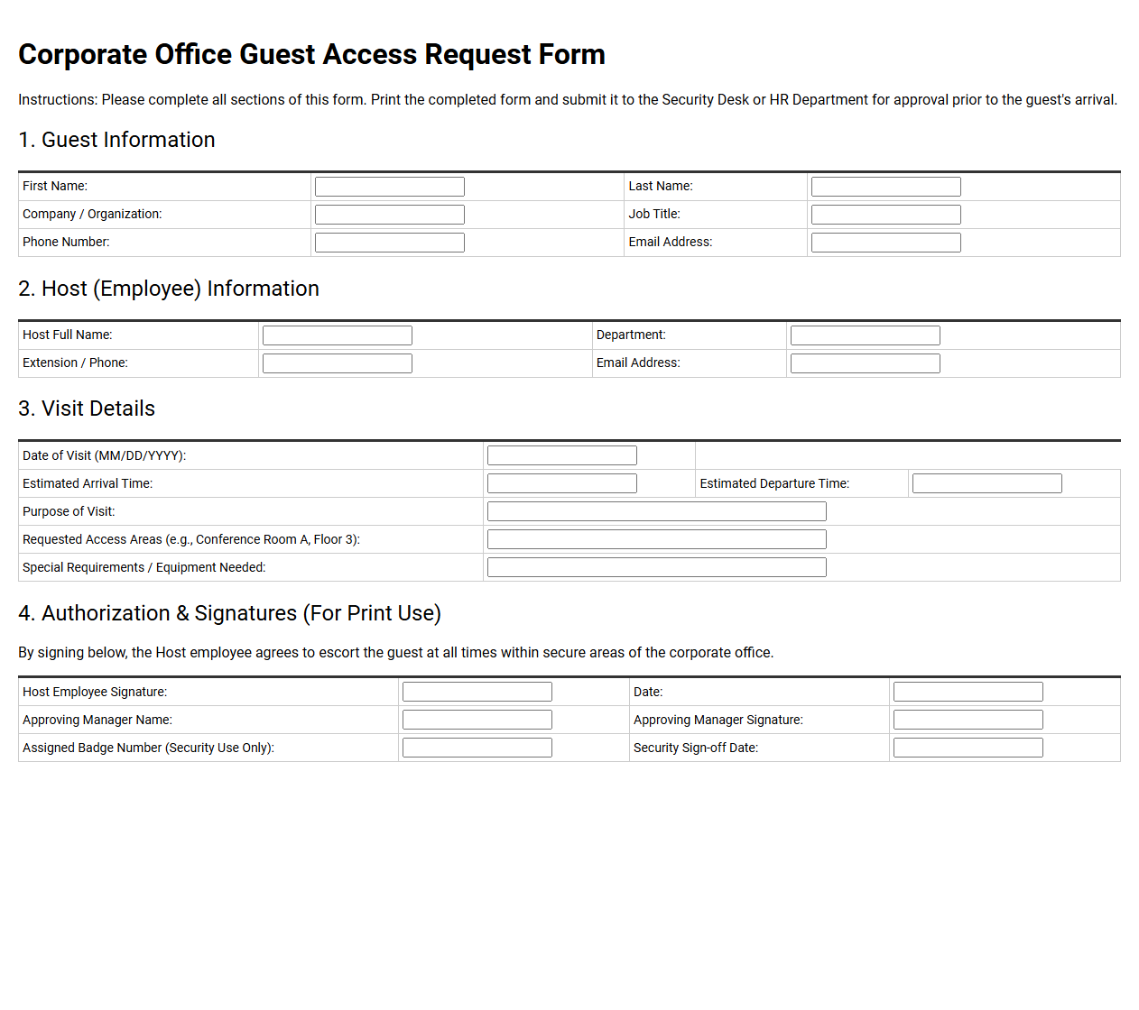 Corporate Office Guest Access Request Form