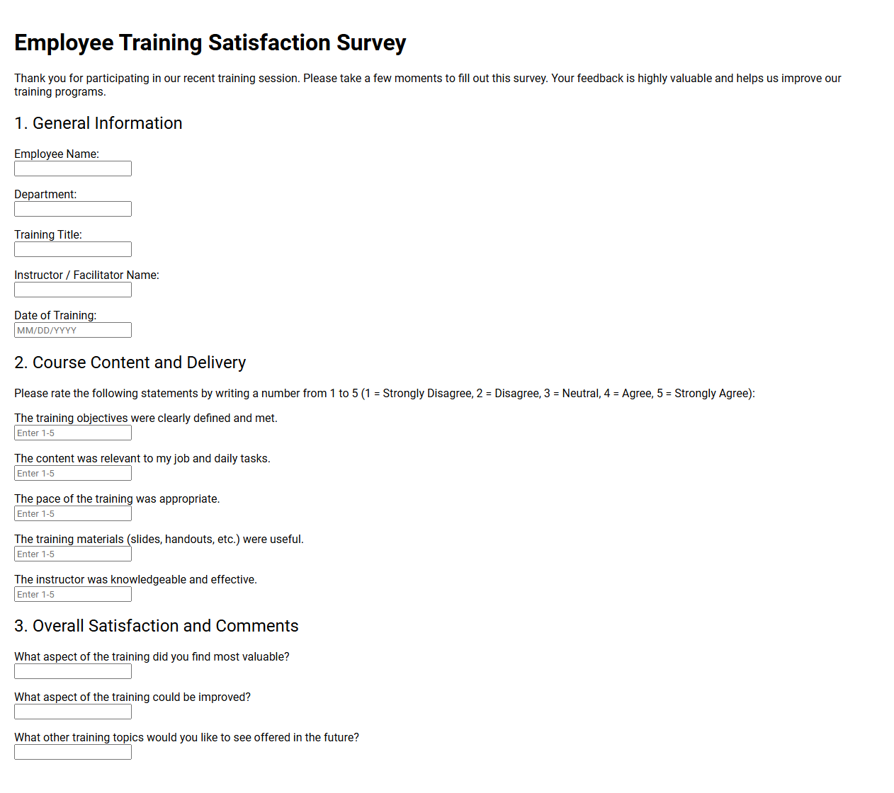 Employee Training Satisfaction Survey