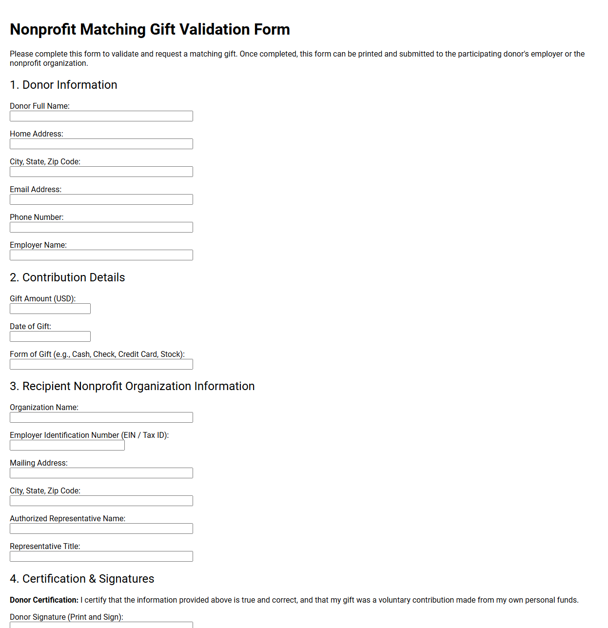 Nonprofit Matching Gift Validation Form