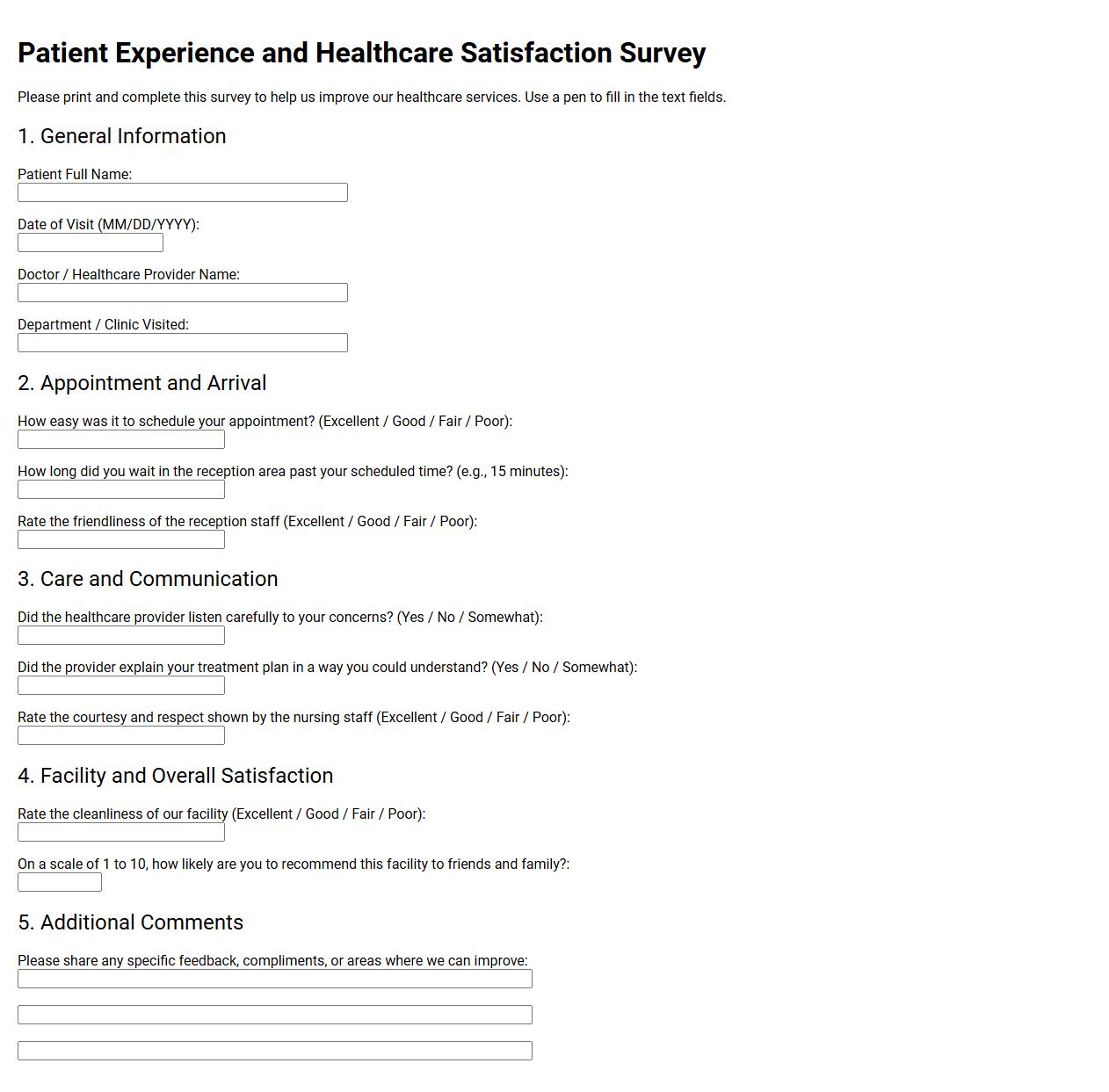 Patient Experience and Healthcare Satisfaction Survey