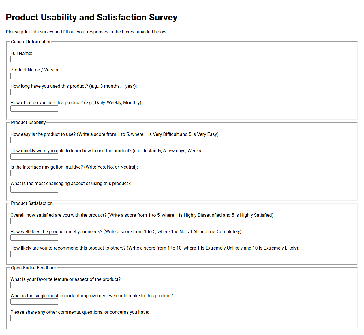 Product Usability and Satisfaction Survey