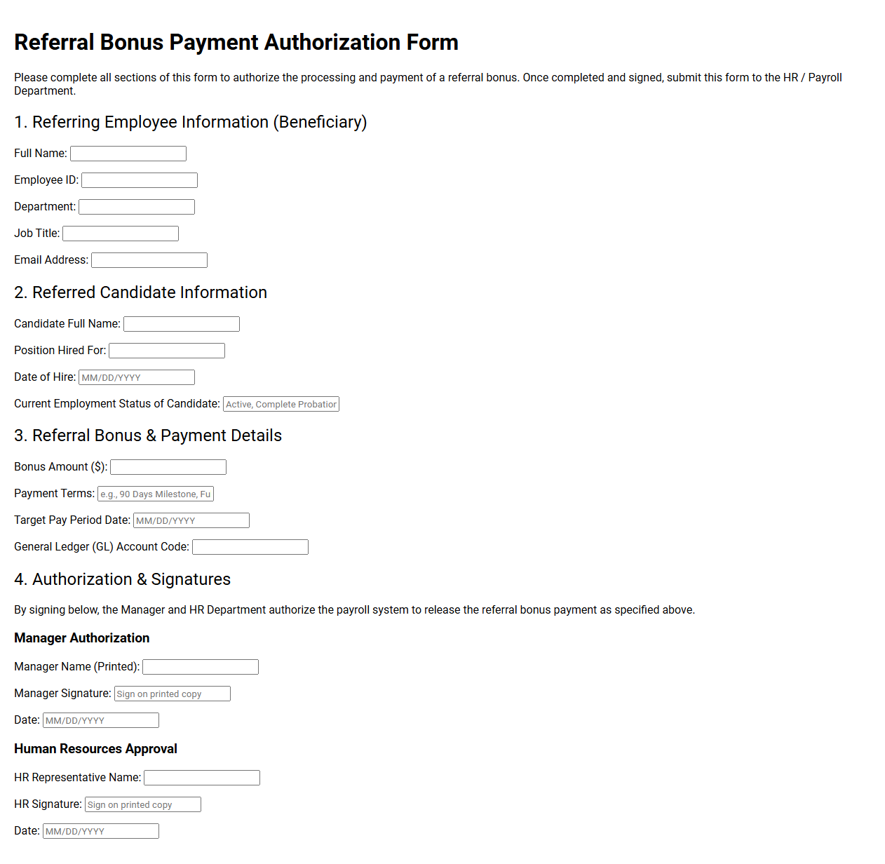Referral Bonus Payment Authorization Form