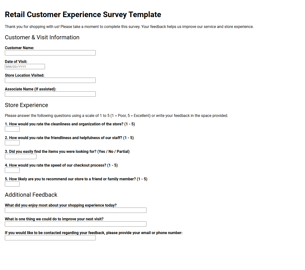Retail Customer Experience Survey Template