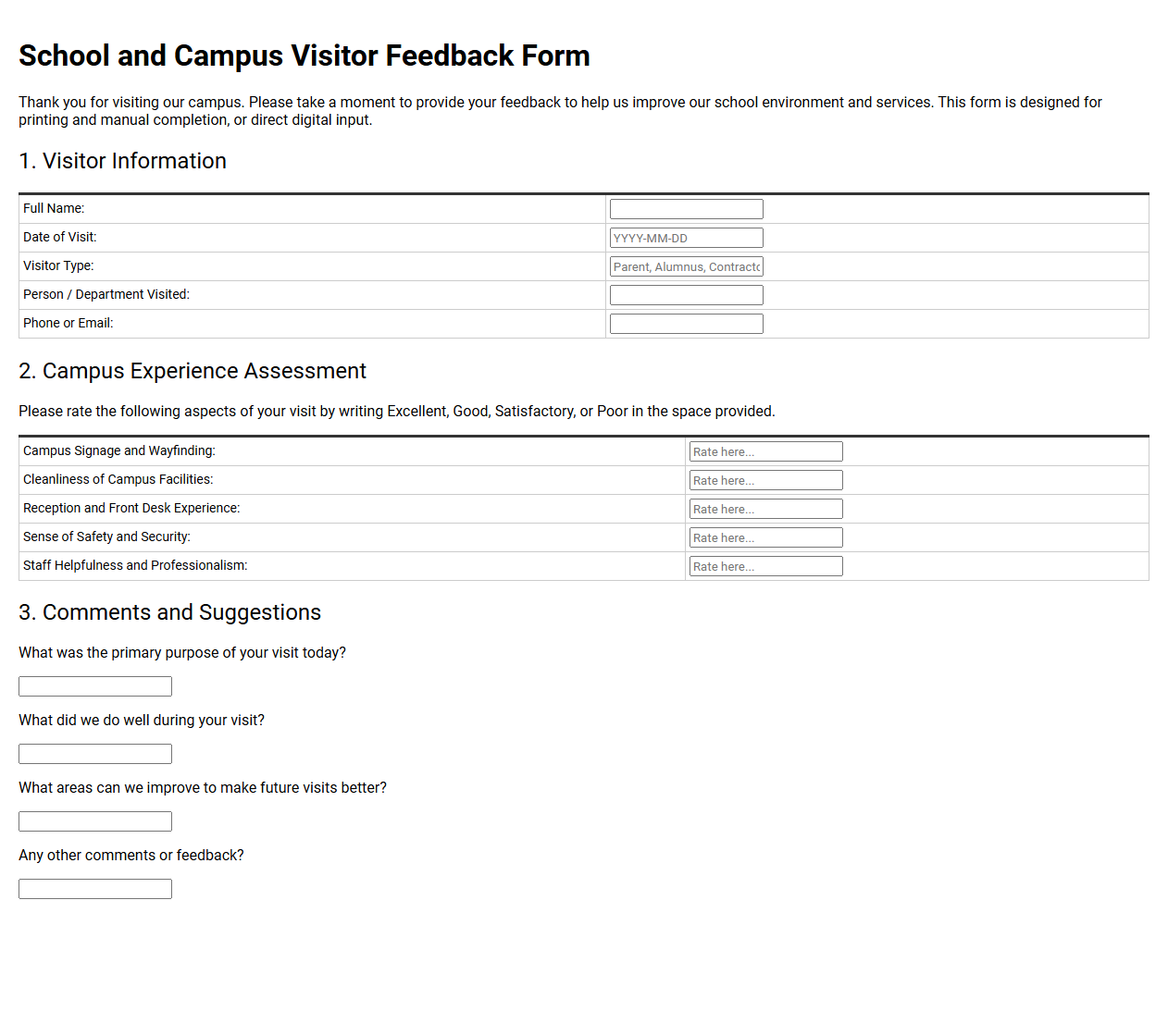 School and Campus Visitor Feedback Form
