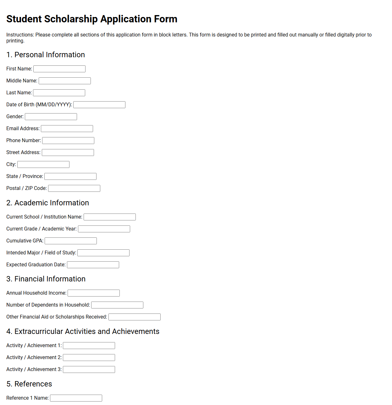 Student Scholarship Application Form Template