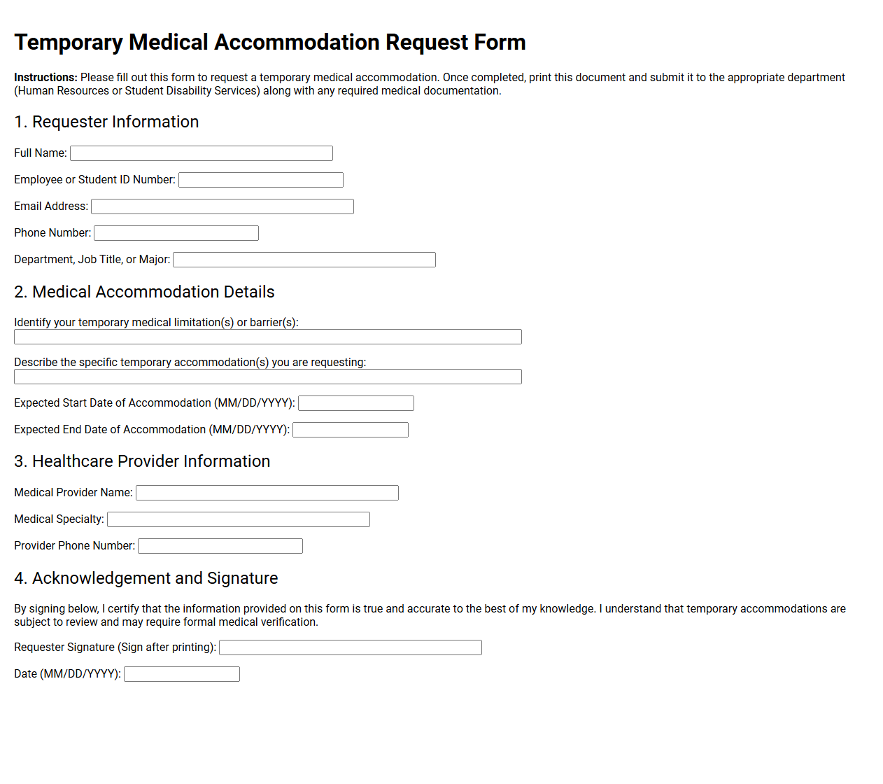 Temporary Medical Accommodation Request Form