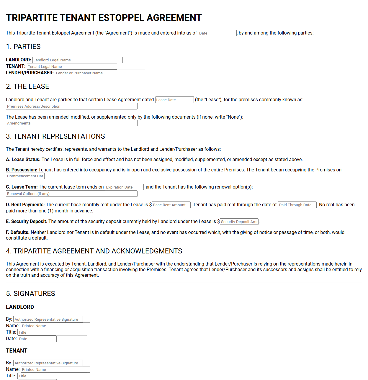 Tripartite Tenant Estoppel Agreement Template