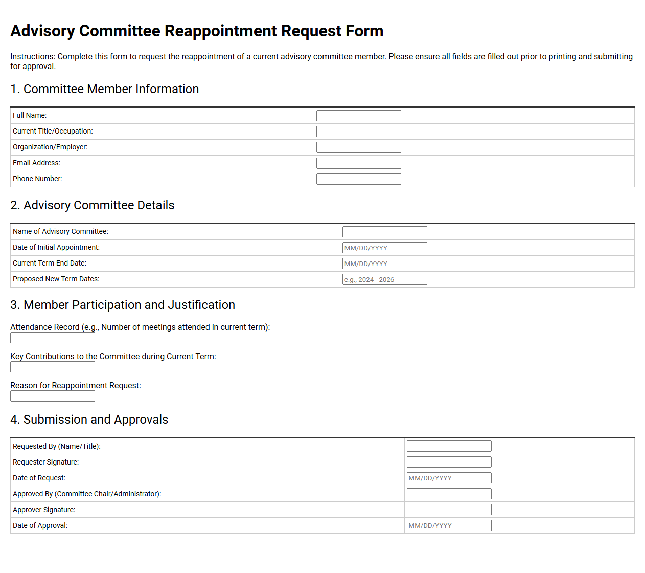 Advisory Committee Reappointment Request Form