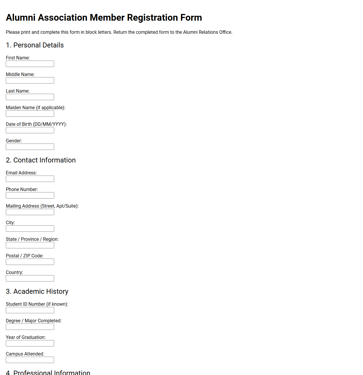 Alumni Association Member Registration Form