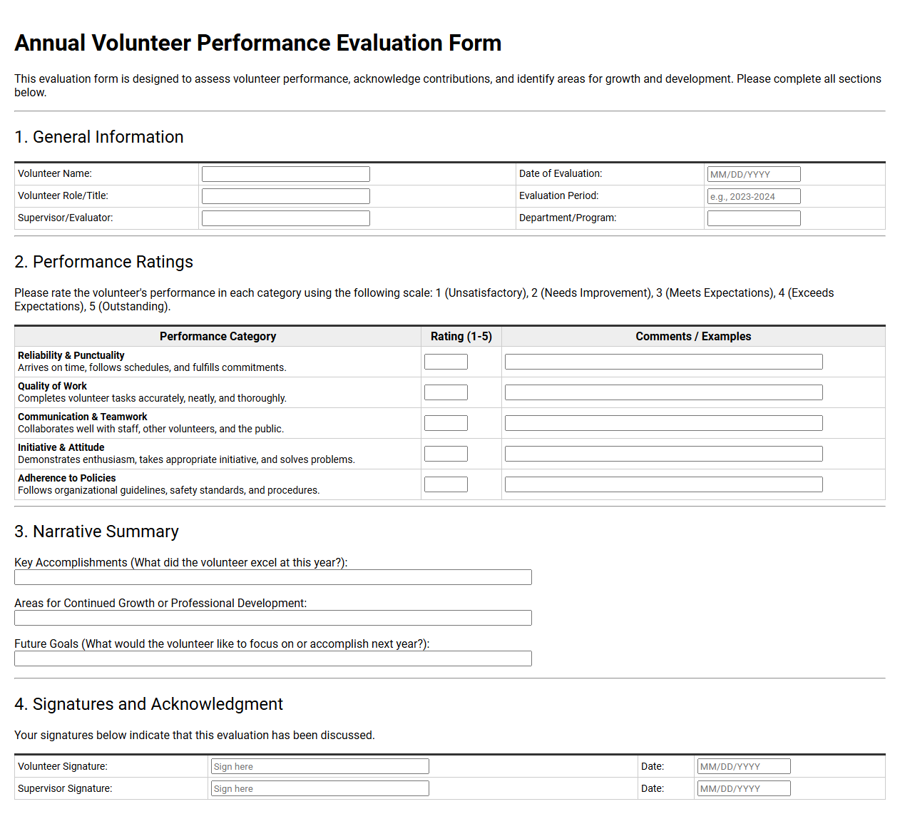 Annual Volunteer Performance Evaluation Form