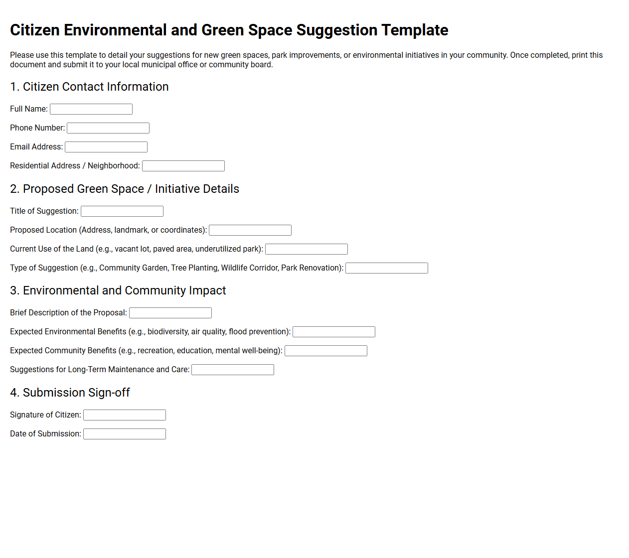 Citizen Environmental and Green Space Suggestion Template