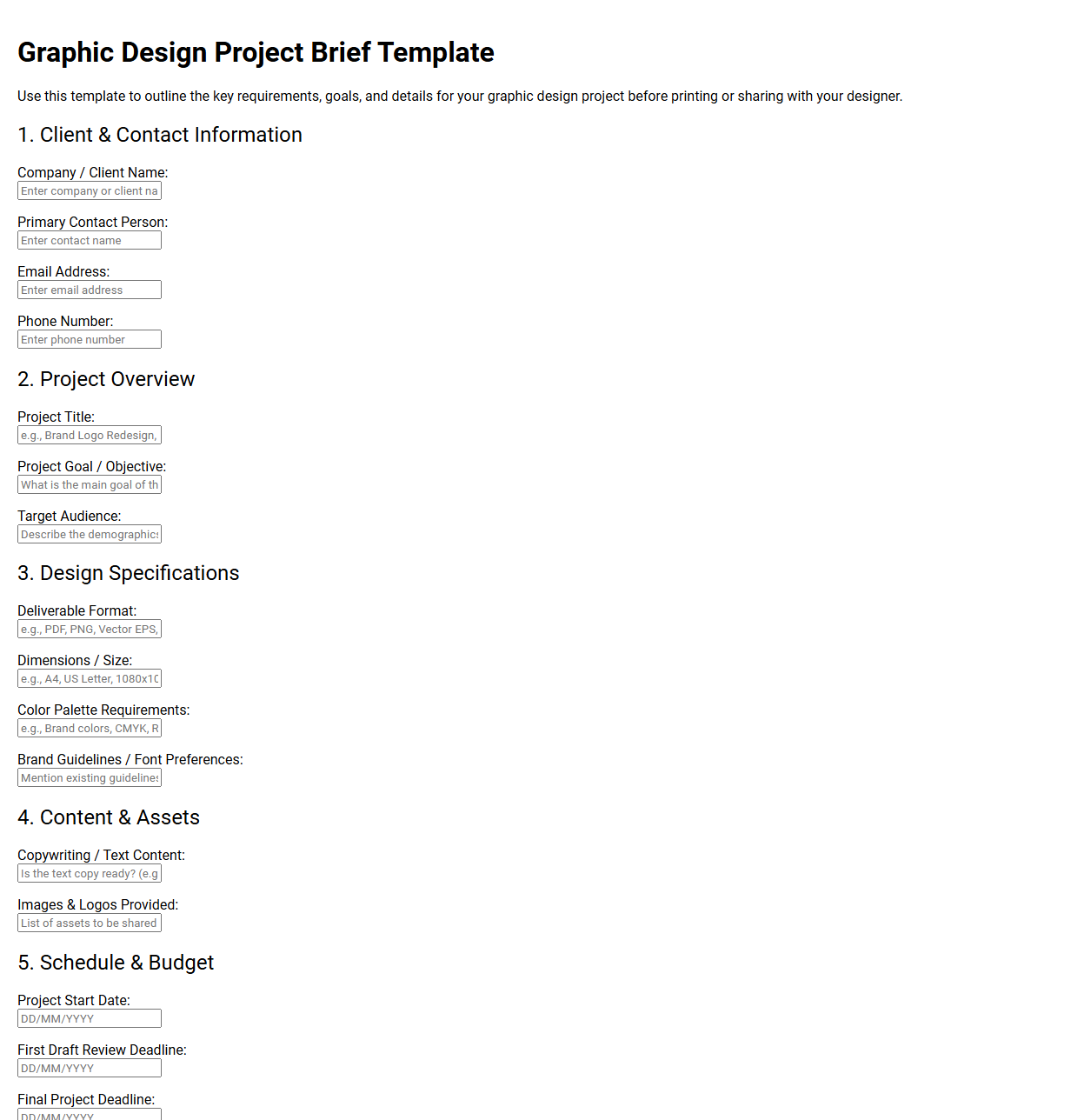 Graphic Design Project Brief Template