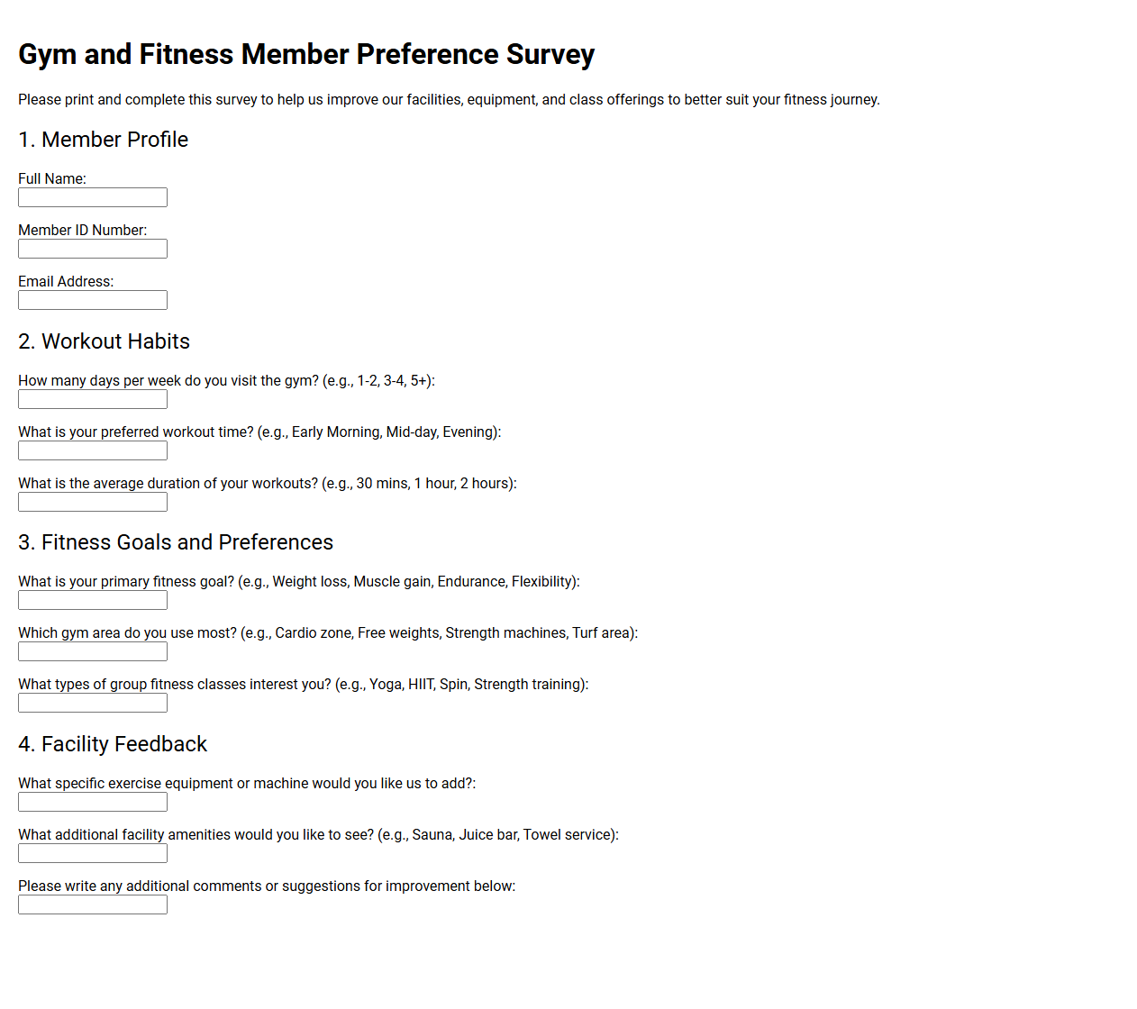 Gym and Fitness Member Preference Survey
