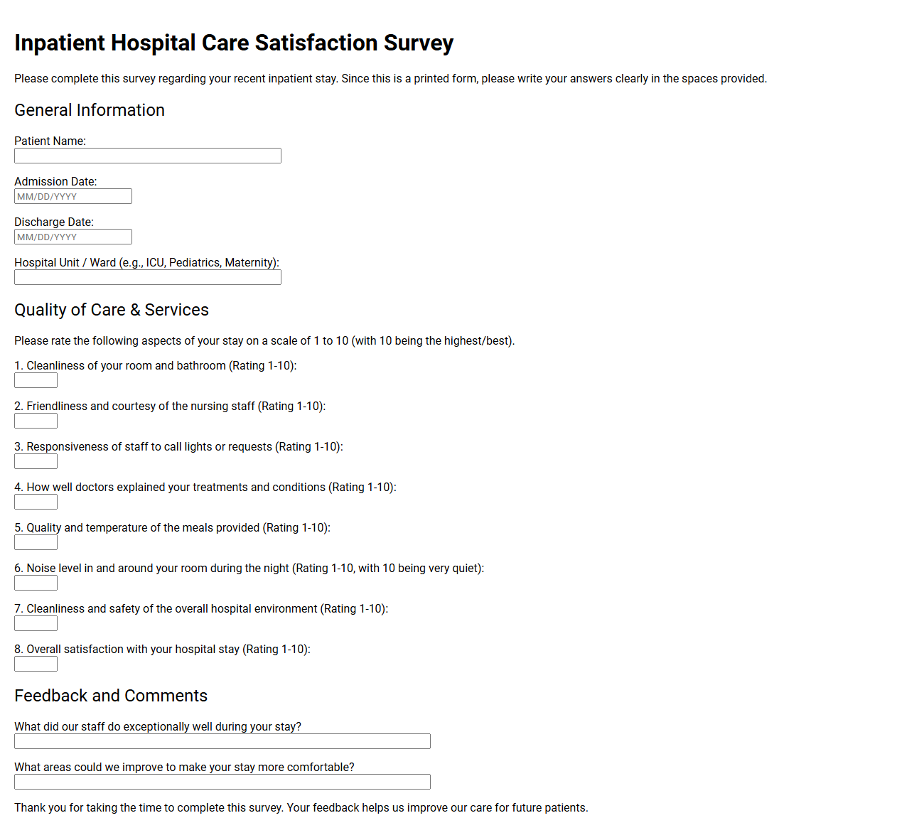 Inpatient Hospital Care Satisfaction Survey
