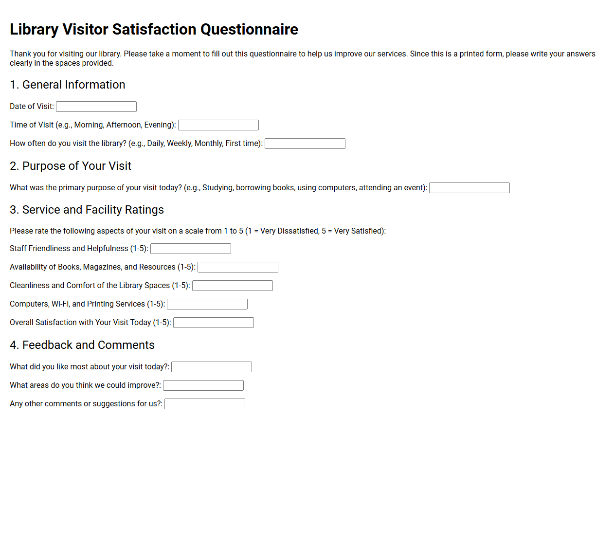 Library Visitor Satisfaction Questionnaire