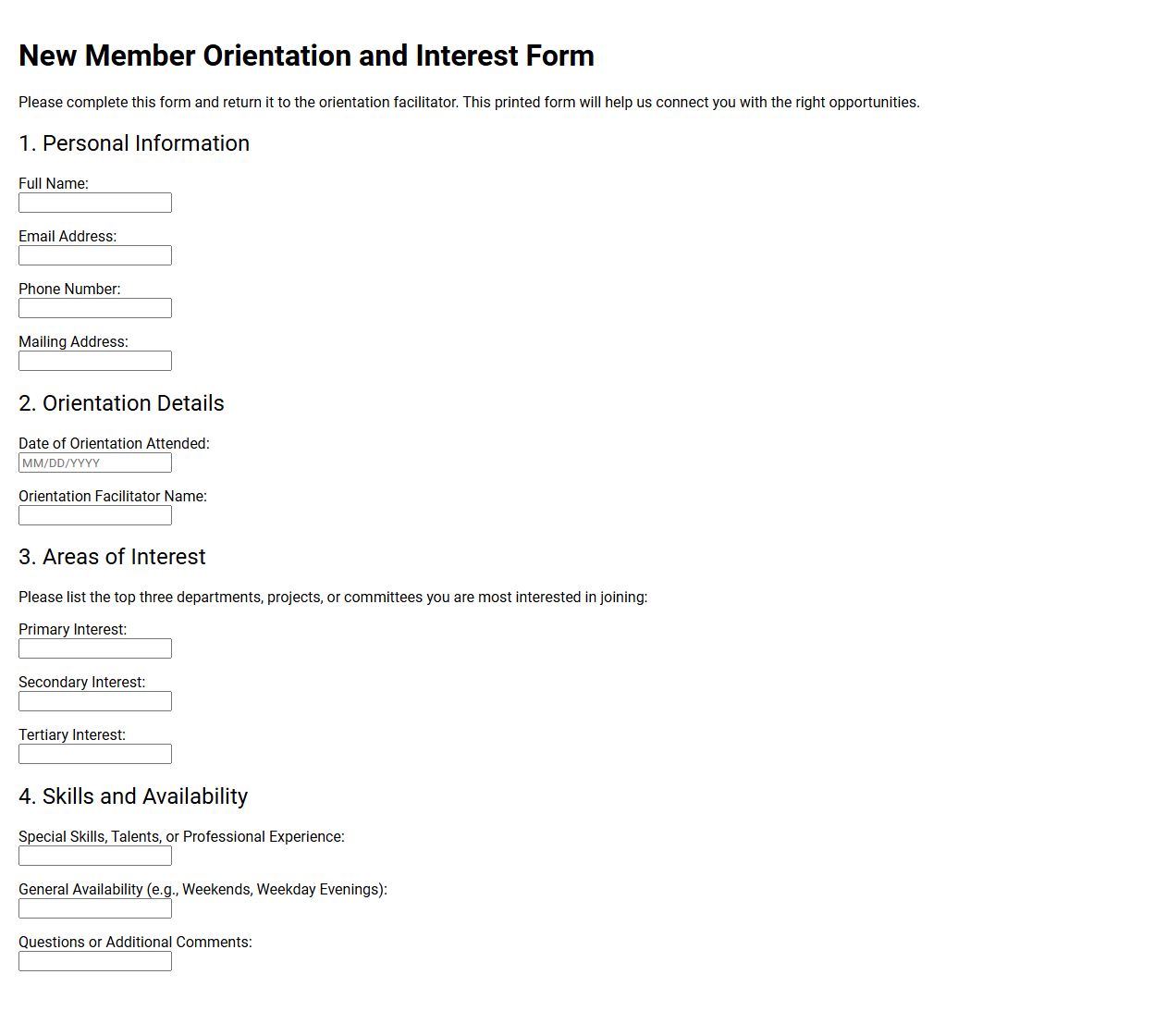 New Member Orientation and Interest Form