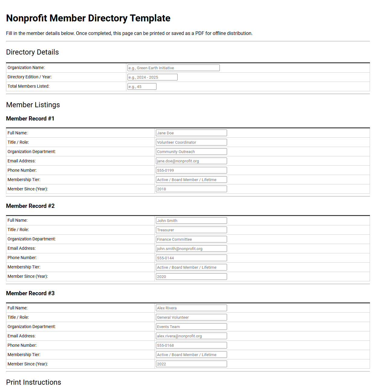 Nonprofit Member Directory Template