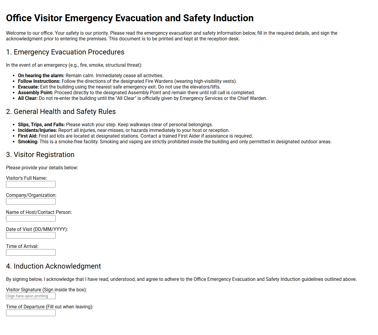 Office Visitor Emergency Evacuation and Safety Induction