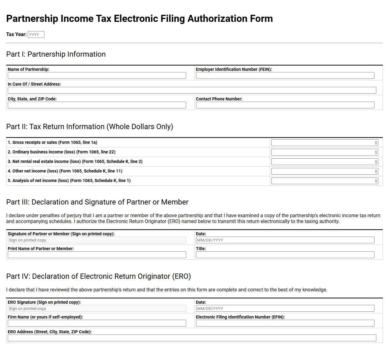 Partnership Income Tax Electronic Filing Authorization Form