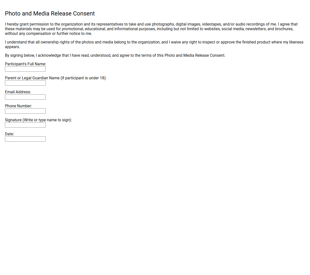 Photo and Media Release Consent Block