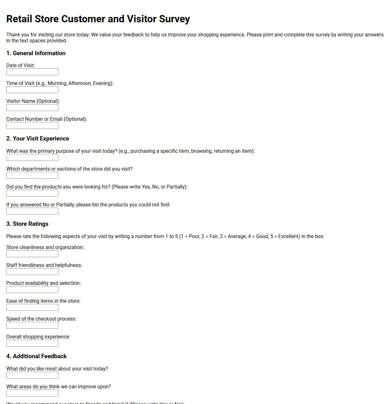 Retail Store Customer and Visitor Survey