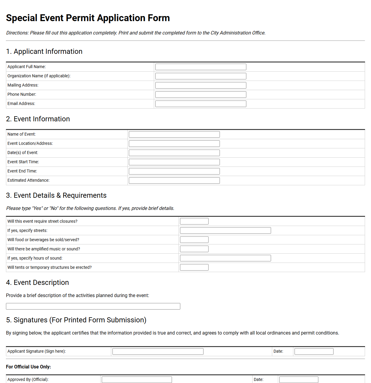 Special Event Permit Application Form
