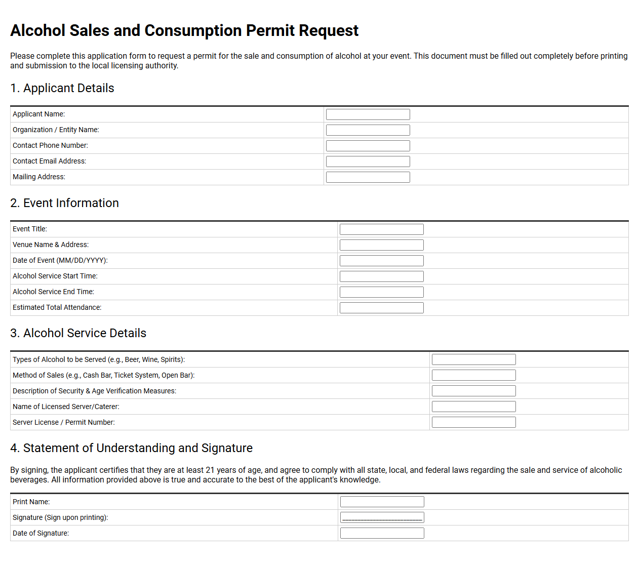 Alcohol Sales and Consumption Permit Request