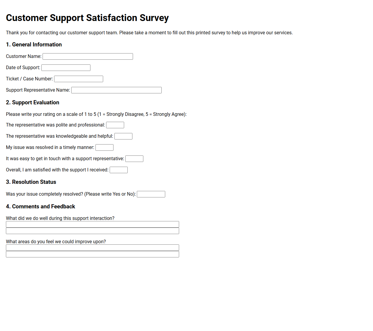 Customer Support Satisfaction Survey