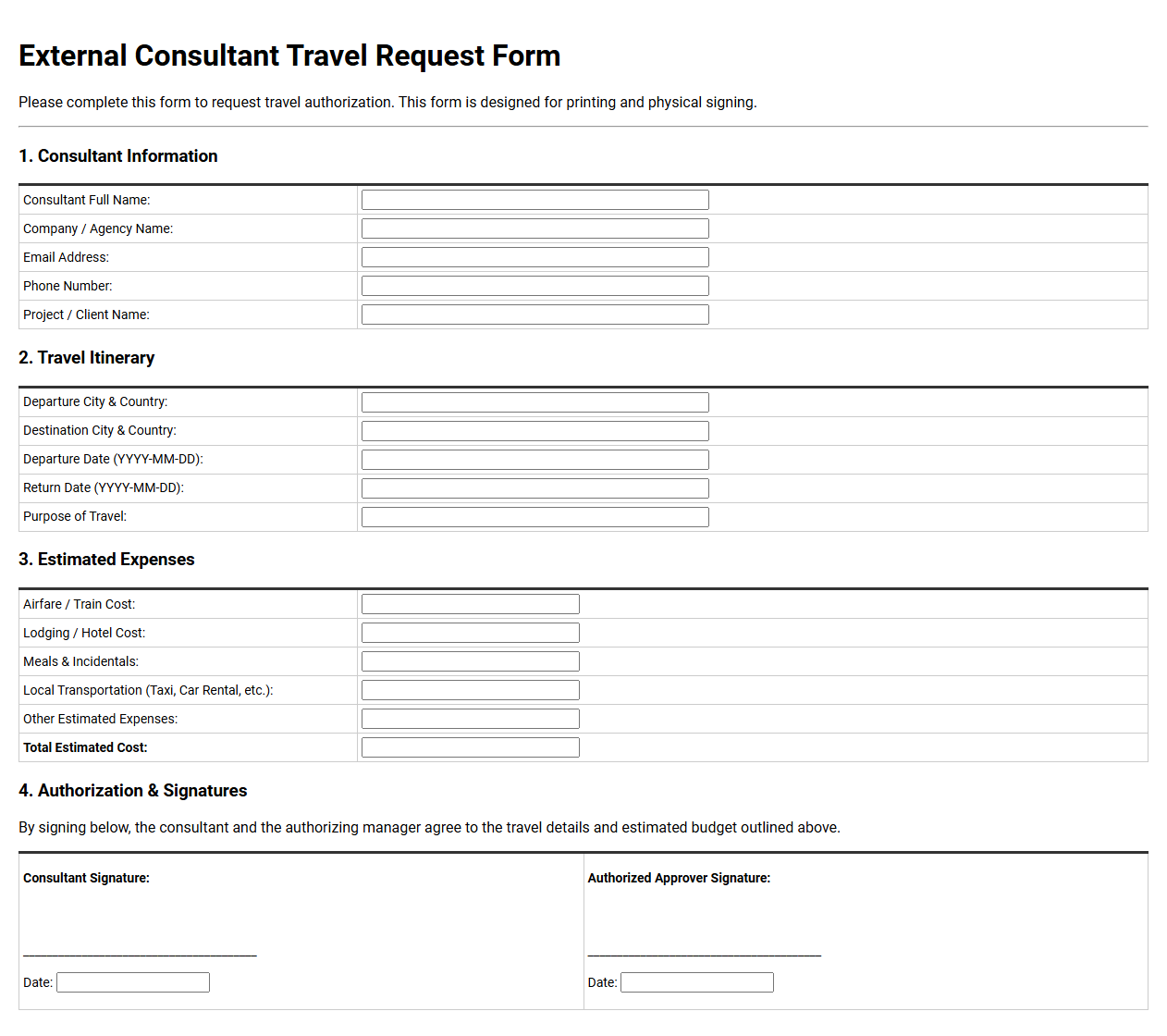 External Consultant Travel Request Form