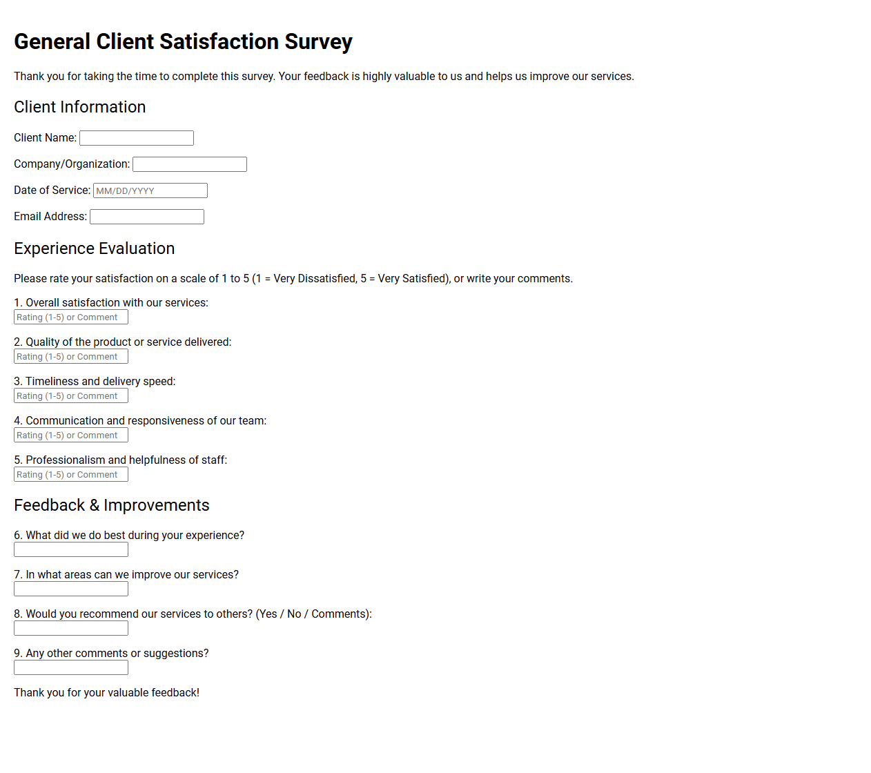 General Client Satisfaction Survey Template
