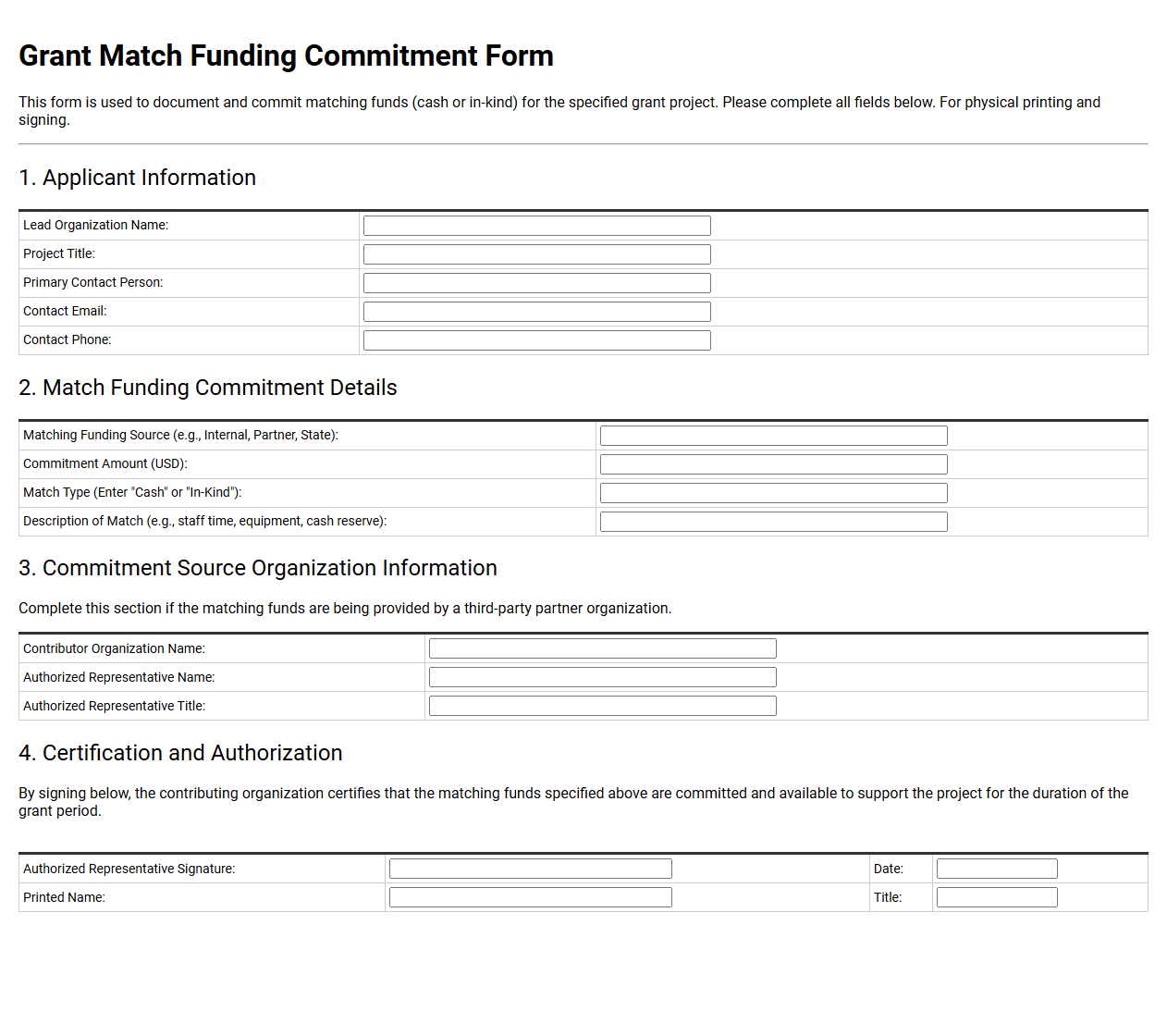 Grant Match Funding Commitment Form
