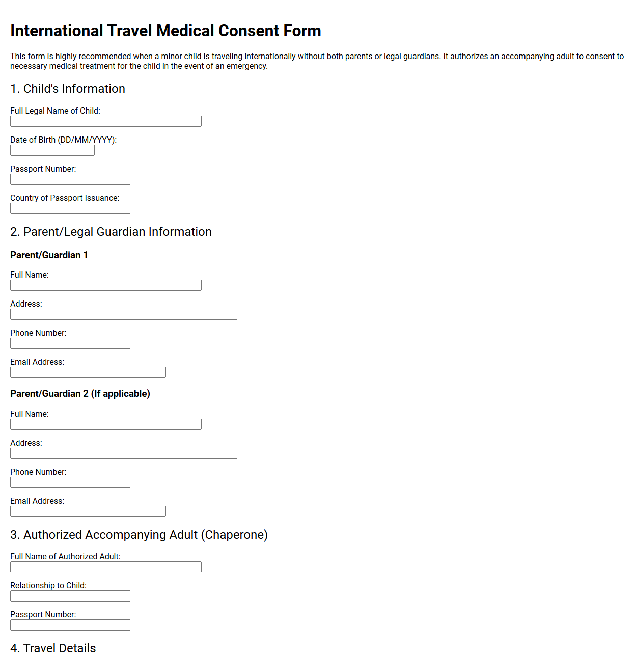 International Travel Medical Consent Form