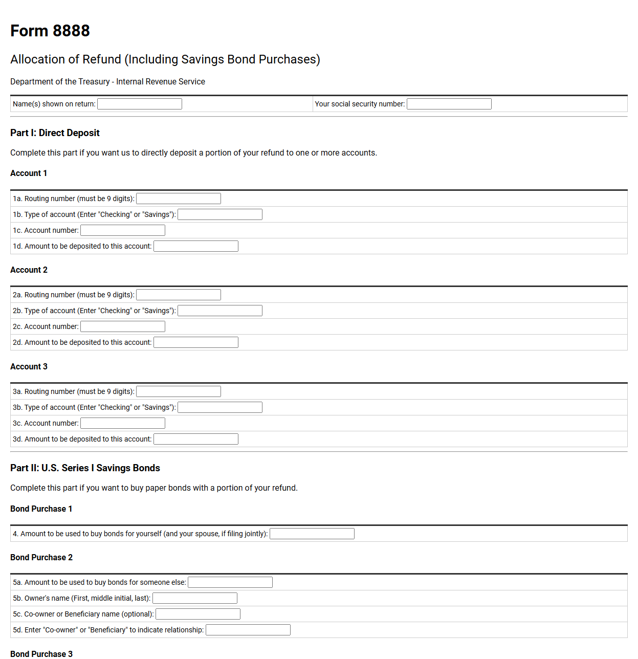 IRS Form 8888 Allocation of Refund