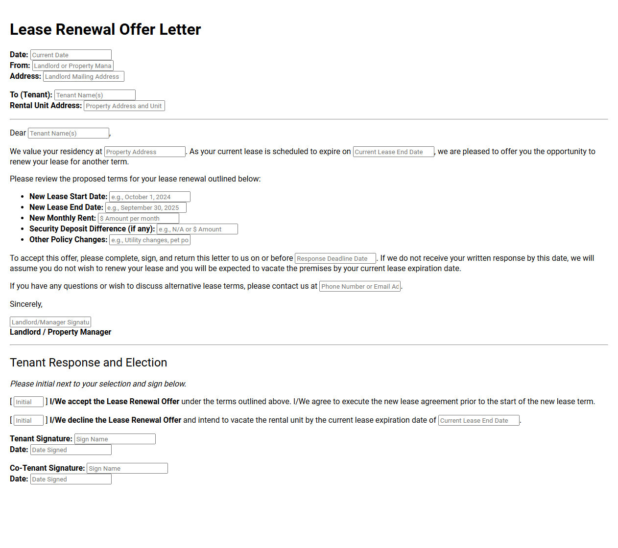 Lease Renewal Offer Letter Template