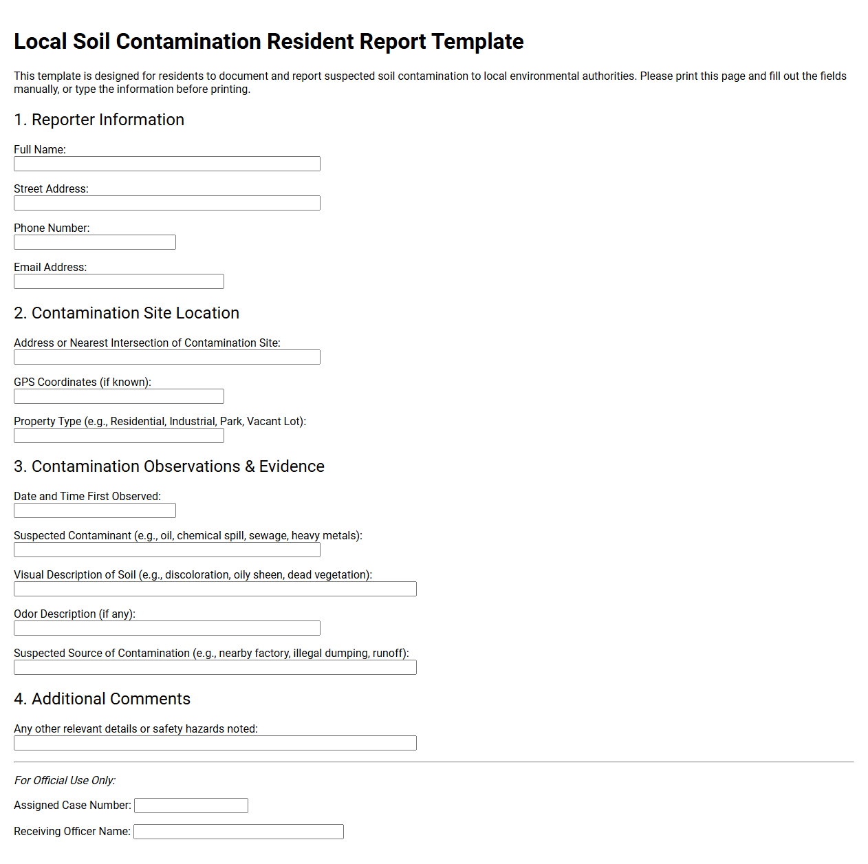 Local soil contamination resident report template
