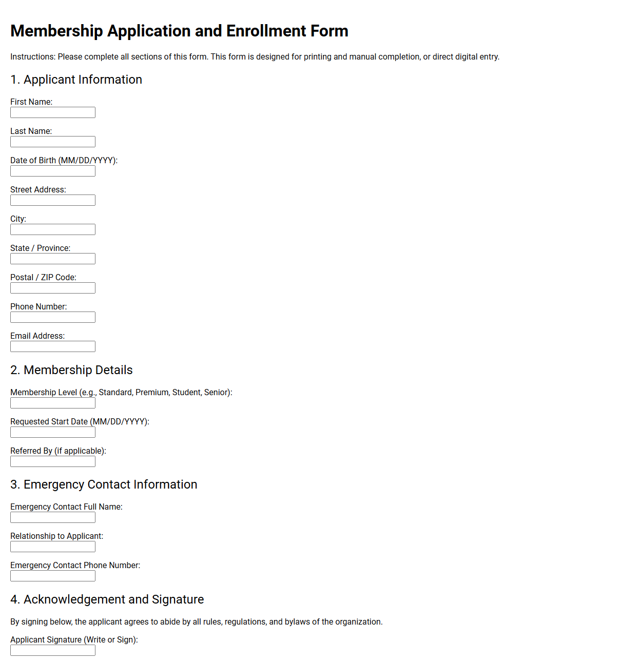 Membership Application and Enrollment Form